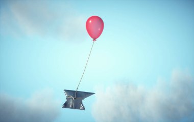 Örs balonla taşınıyor. Güçlü bir zihniyet ve liderlik kavramı. Bu 3 boyutlu bir çizim.