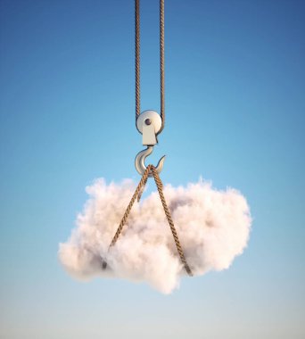 Bulut kancayla taşınıyor. Arzular ve başarı konsepti. Bu 3 boyutlu bir çizim.