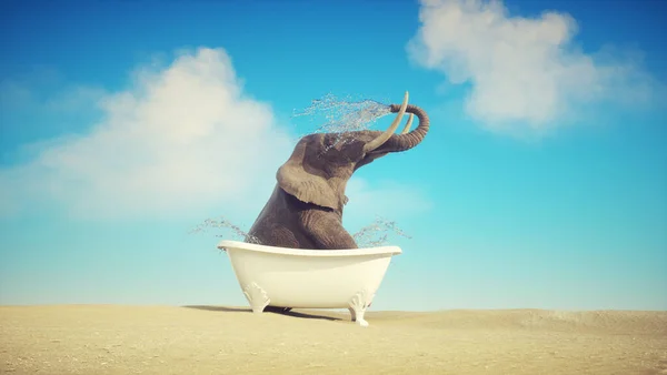 Elephant Bath Tube Desert Render Illustratio — Foto de Stock