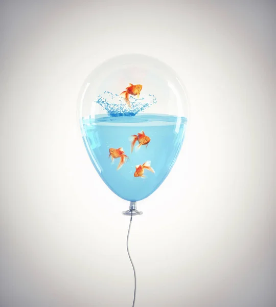 Golden Fish Balloon Water Creative Mind Think Different Concept Render — Stockfoto