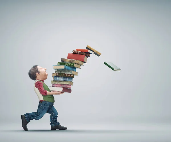 Old Man Carries Big Stack Books Mentorship Education Concept Render — Fotografia de Stock