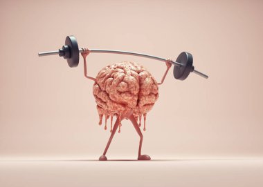 İnsan beyni ağırlık kaldırıyor. Özel ders ve bilgi kavramı. Bu 3 boyutlu bir çizim.