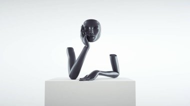 Abstract woman posing on a cube.Thoughtful and confusion concept. This is a 3d render illustration