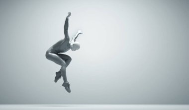 Man dancing and posing on white background. This is a 3d render illustration