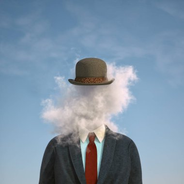 A businessman with his head in the clouds. This is a 3d render illustration