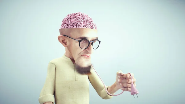 Людина Нарізаною Головою Видимим Мозком Тримає Пробку Мозковий Штурм Концепція — стокове фото