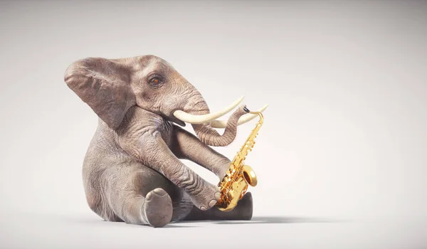 Ελέφαντας Παίζει Σαξόφωνο Αυτή Είναι Τρισδιάστατη Απεικόνιση — Φωτογραφία Αρχείου