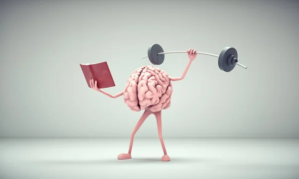 Cerebro Humano Levantando Peso Leyendo Libro Clases Privadas Concepto Conocimiento — Foto de Stock