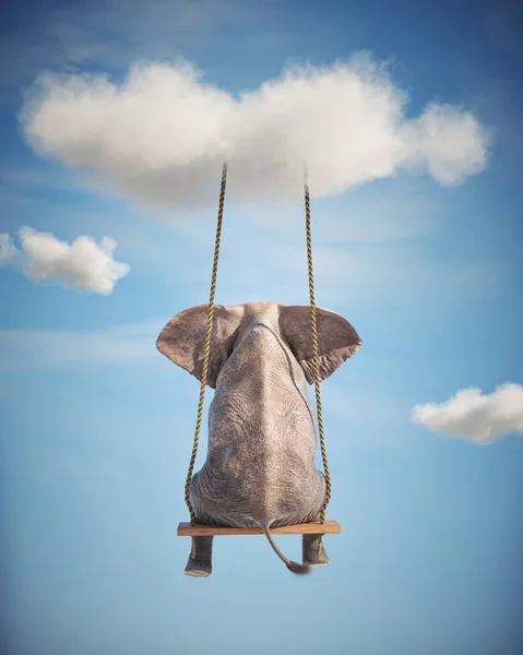 Elefanten Sitter Gunga Frihet Och Lycka Detta Render Illustration — Stockfoto
