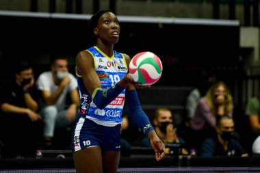Paola Egonu (Conegliano) voleybol maçında İtalyan Serie A1 Kadınlar Imoco Volley Conegliano 'ya karşı İgor Gorgonzola Novara ile Treviso, İtalya' da Palaverde 'de, 21 Ekim 2021 - Fotoğraf: Ettore Griffoni