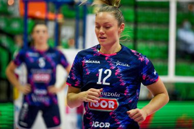 Micha Danielle Hancock (Novara) voleybol maçında İtalyan Serie A1 Kadınlar Imoco Volley Conegliano 'ya karşı İgor Gorgonzola Novara ile Treviso, İtalya' da Palaverde 'de, 21 Ekim 2021 - Fotoğraf: Ettore Griffoni