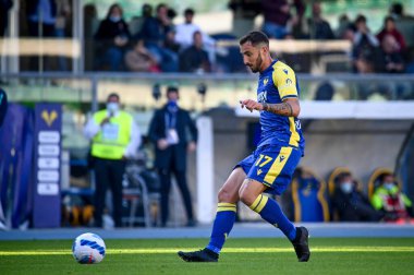 Federico Ceccherini (Verona) İtalyan futbolu Serie A maçı sırasında İtalya 'nın Verona kentindeki Marcantonio Bentegodi Stadyumu' nda Hellas Verona FC 'ye karşı SS Lazio maçında portresi çekilmiştir.