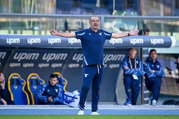 Maurizio Sarri Treinador Lazio Reage Durante Partida Série Futebol Italiano — Fotografia de Stock