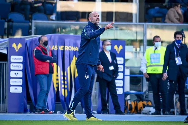 Igor Tudor Treinador Verona Gestos Durante Futebol Italiano Serie Partida — Fotografia de Stock