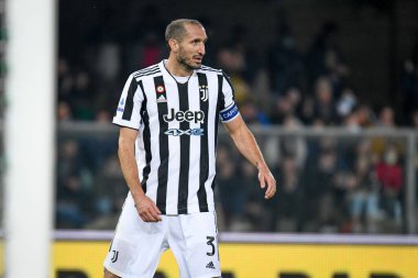 Giorgio Chiellini (Juventus) İtalyan futbol takımı Serie A 'nın 30 Ekim 2021' de İtalya 'nın Verona kentinde Marcantonio Bentegodi Stadyumu' nda oynanan Hellas Verona FC ile Juventus FC maçı sırasında portresi.