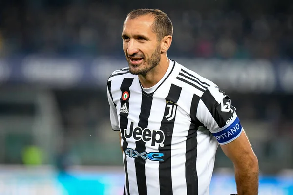 Giorgio Chiellini (Juventus) İtalyan futbol takımı Serie A 'nın 30 Ekim 2021' de İtalya 'nın Verona kentinde Marcantonio Bentegodi Stadyumu' nda oynanan Hellas Verona FC ile Juventus FC maçı sırasında portresi.