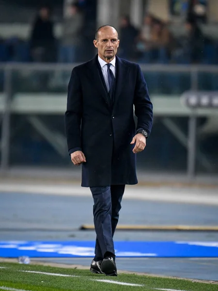 Massimiliano Allegri Head Coach Juventus Gestos Durante Partido Fútbol Italiano —  Fotos de Stock