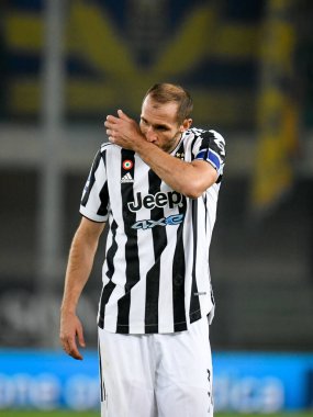 Giorgio Chiellini (Juventus) İtalyan futbol takımı Serie A 'nın 30 Ekim 2021' de İtalya 'nın Verona kentinde Marcantonio Bentegodi Stadyumu' nda oynanan Hellas Verona FC ile Juventus FC maçı sırasında portresi.