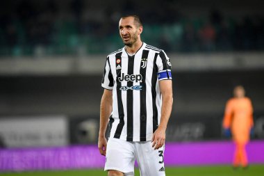 Giorgio Chiellini (Juventus) İtalyan futbol takımı Serie A 'nın 30 Ekim 2021' de İtalya 'nın Verona kentinde Marcantonio Bentegodi Stadyumu' nda oynanan Hellas Verona FC ile Juventus FC maçı sırasında portresi.