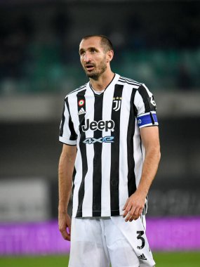 Giorgio Chiellini (Juventus) İtalyan futbol takımı Serie A 'nın 30 Ekim 2021' de İtalya 'nın Verona kentinde Marcantonio Bentegodi Stadyumu' nda oynanan Hellas Verona FC ile Juventus FC maçı sırasında portresi.