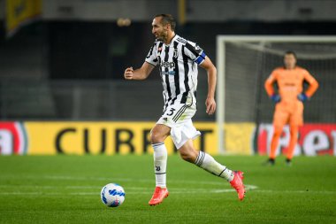 Giorgio Chiellini (Juventus) İtalyan futbolu Serie A maçı sırasında İtalya 'nın Verona kentindeki Marcantonio Bentegodi Stadyumu' nda Hellas Verona FC ile Juventus FC karşılaşması sırasında görev başında.
