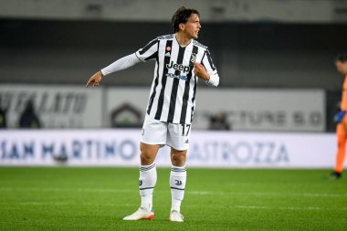 Luca Pellegrini (Juventus) İtalyan futbol takımı Serie A 'nın 30 Ekim 2021' de İtalya 'nın Verona kentinde Marcantonio Bentegodi Stadyumu' nda oynanan Hellas Verona FC ile Juventus FC maçı sırasında portresi.