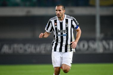 Giorgio Chiellini (Juventus) İtalyan futbolu Serie A maçı sırasında İtalya 'nın Verona kentindeki Marcantonio Bentegodi Stadyumu' nda Hellas Verona FC ile Juventus FC karşılaşması sırasında görev başında.