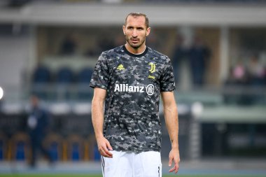 Giorgio Chiellini (Juventus) İtalya futbol takımı Serie A maçında ısınma turu sırasında Verona, İtalya 'daki Marcantonio Bentegodi Stadyumu' nda Hellas Verona FC - 30 Ekim 2021