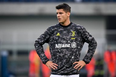 Alvaro Morata (Juventus) İtalyan futbolu Serie A maçında ısınma turu sırasında Verona, İtalya 'daki Marcantonio Bentegodi Stadyumu' nda Hellas Verona FC - 30 Ekim 2021