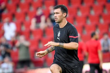 Alessio Romagnoli (Milan), İtalya 'nın Trieste kentindeki Nereo Rocco stadyumunda oynanan AC Milan-Panathinaikos FC maçında portresi.