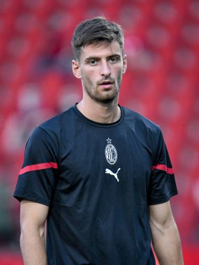 Matteo Gabbia (Milan), İtalya 'nın Trieste kentindeki Nereo Rocco stadyumunda oynanan AC Milan-Panathinaikos FC maçında portresi.