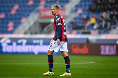 İtalya 'nın Bologna şehrinde 21 Kasım 2021' de oynanan Renato Dall & # 39; Ara Stadyumu 'nda oynanan İtalya futbolu Serie A maçında Bologna FC ile Venezia FC karşılaşması sırasında çekilen Nicolas Dominguez portresi.