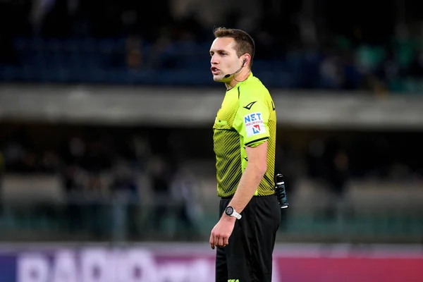 Árbitro Partida Matteo Marcenaro Durante Partida Série Hellas Verona Cagliari — Fotografia de Stock