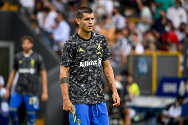 Alvaro Morata (Juventus) İtalya futbol takımı Serie A maçında Udinese Calcio ile Juventus FC (portreler) Udine 'deki Dacia Arena Stadyumu' nda 22 Ağustos 2021 'de oynanmıştır.