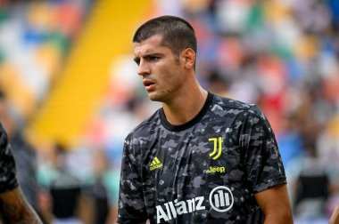 Alvaro Morata (Juventus) İtalya futbol takımı Serie A maçında Udinese Calcio ile Juventus FC (portreler) Udine 'deki Dacia Arena Stadyumu' nda 22 Ağustos 2021 'de oynanmıştır.