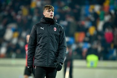 Milan 'ın Daniel Maldini portresi İtalya' nın Udinese Calcio-AC Milan maçında Udine-Dacia Arena Stadyumu 'nda 11 Aralık 2021' de oynandı.