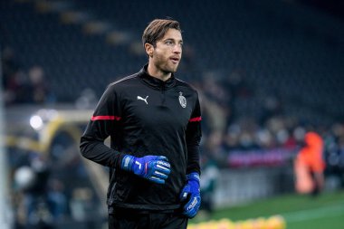 Milan 'ın Antonio Mirante portresi İtalyan futbolu Serie A maçında Udinese Calcio ile AC Milan arasında Udine, İtalya' daki Dacia Arena Stadyumu 'nda oynandı.