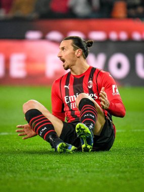 Milan's Zlatan Ibrahimovic reacts  during  italian soccer Serie A match Udinese Calcio vs AC Milan at the Friuli - Dacia Arena stadium in Udine, Italy, December 11, 2021 - Credit: Ettore Griffoni clipart