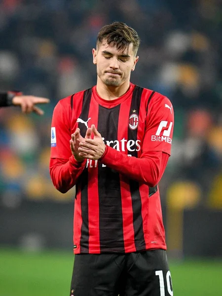 Milánói Brahim Diaz Reakcióba Lép Olaszországi Udinese Calcio Milan Mérkőzésen — Stock Fotó