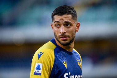 Verona 'nın İtalya futbolu sırasındaki Giancluca Caprari portresi, 12 Aralık 2021' de İtalya 'nın Verona kentinde Marcantonio Bentegodi Stadyumu' nda oynanan Hellas Verona FC - Atalanta BC maçı sırasında çekildi.