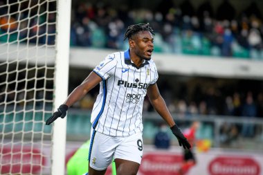 Atalanta 'nın Duvan Zapata portresi İtalya futbol takımı Serie A maçında Hellas Verona FC - Atalanta BC maçı sırasında İtalya' nın Verona kentindeki Marcantonio Bentegodi Stadyumu 'nda 12 Aralık 2021