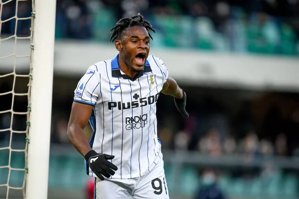 Atalanta 'nın Duvan Zapata portresi İtalya futbol takımı Serie A maçında Hellas Verona FC - Atalanta BC maçı sırasında İtalya' nın Verona kentindeki Marcantonio Bentegodi Stadyumu 'nda 12 Aralık 2021
