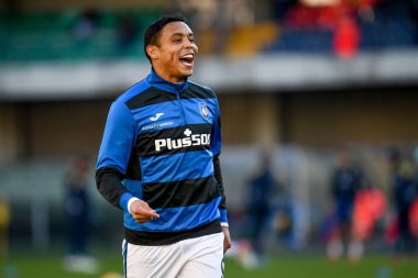 Atalanta 'nın Luis Muriel portresi İtalyan futbolu Serie A maçında gülümserken Hellas Verona FC - Atalanta BC maçı Verona, İtalya' daki Marcantonio Bentegodi Stadyumu 'nda, 12 Aralık 2021