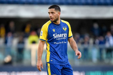 Verona 'nın İtalya futbolu sırasındaki Giancluca Caprari portresi, 12 Aralık 2021' de İtalya 'nın Verona kentinde Marcantonio Bentegodi Stadyumu' nda oynanan Hellas Verona FC - Atalanta BC maçı sırasında çekildi.