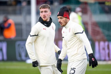 Milan's Alexis Saelemaekers and Milan's Alessandro Florenzi portrait during warm up  during  italian soccer Serie A match Venezia FC vs AC Milan at the Pier Luigi Penzo stadium in Venice, Italy, January 09, 2022 - Credit: Ettore Griffon