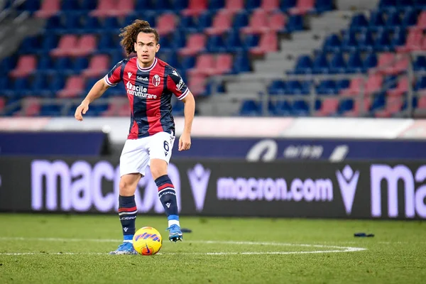 Ritratto Del Bologna Arthur Theate Azione Durante Partita Calcio Della — Foto Stock