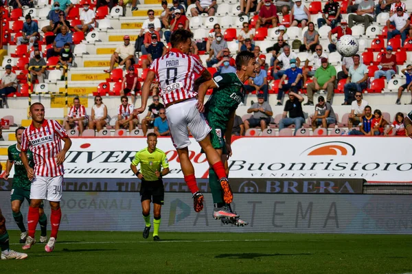 イタリアのサッカーセリエB試合中のIl Gol Testa Federico Proia Vicenza Vicenza Acピサ イタリアのヴィチェンツァのスタジアム ロメオ — ストック写真