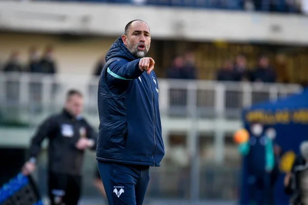 Verona Hoofd Coach Igor Tudor Gebaren Tijdens Italiaanse Voetbal Serie — Stockfoto