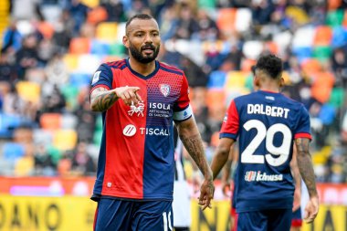 Cagliari 'nin Galvao Joao Pedro portresi İtalya futbol takımı Serie A maçında Udinese Calcio ile Cagliari Calcio' nun Udine 'deki Dacia Arena Stadyumu' nda karşılaşmasını kutluyor.