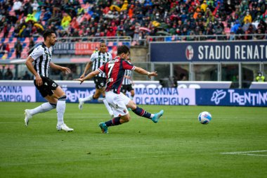 Bologna's Riccardo Orsolini scores a goal canceled  during  italian soccer Serie A match Bologna FC vs Udinese Calcio at the Renato Dall'Ara stadium in Bologna, Italy, April 24, 2022 - Credit: Ettore Griffon